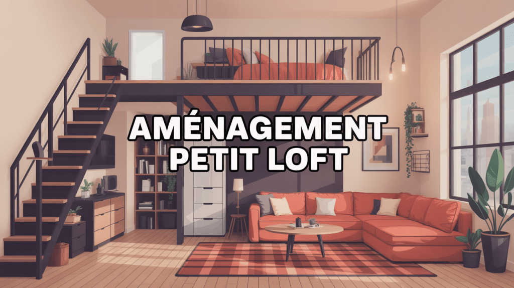 Illustration moderne aménagement petit loft ouvert et lumineux