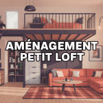 Illustration moderne aménagement petit loft ouvert et lumineux