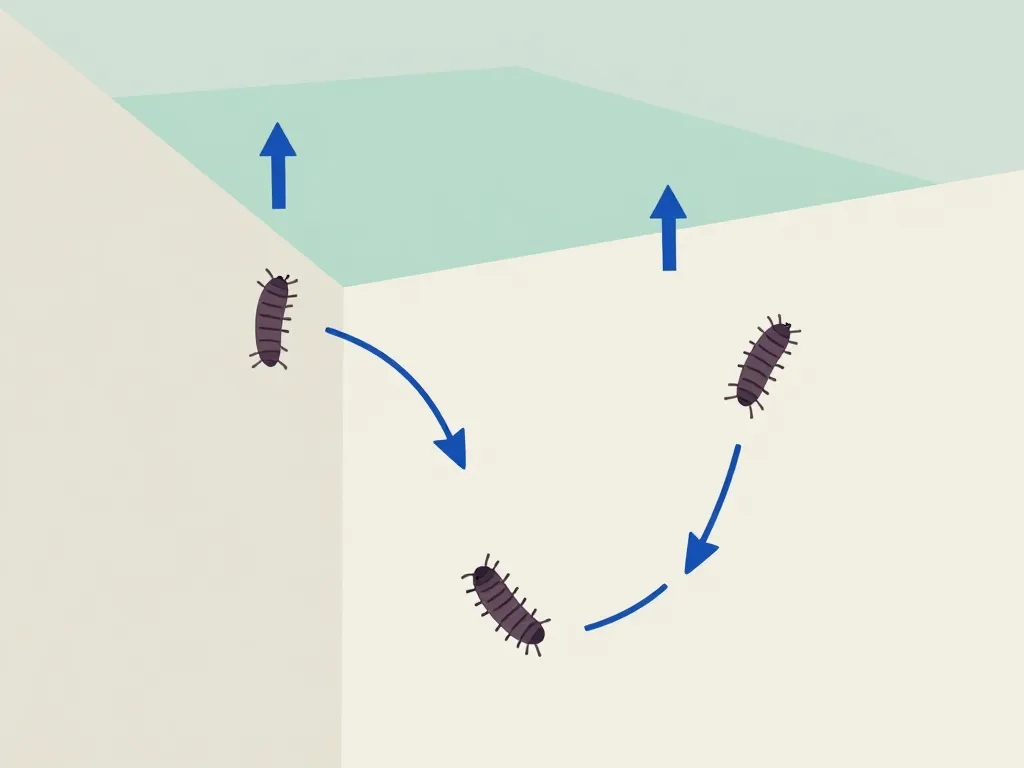 Schéma apparition asticot au plafond migration larves