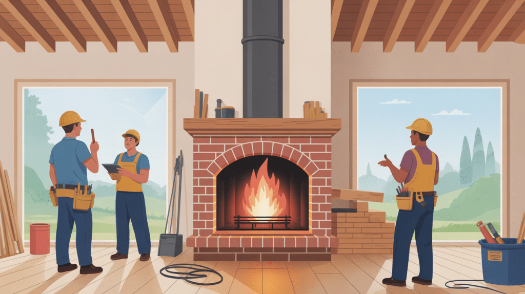 illustration chevetre cheminée maison plancher ouvert conduit