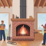 illustration chevetre cheminée maison plancher ouvert conduit