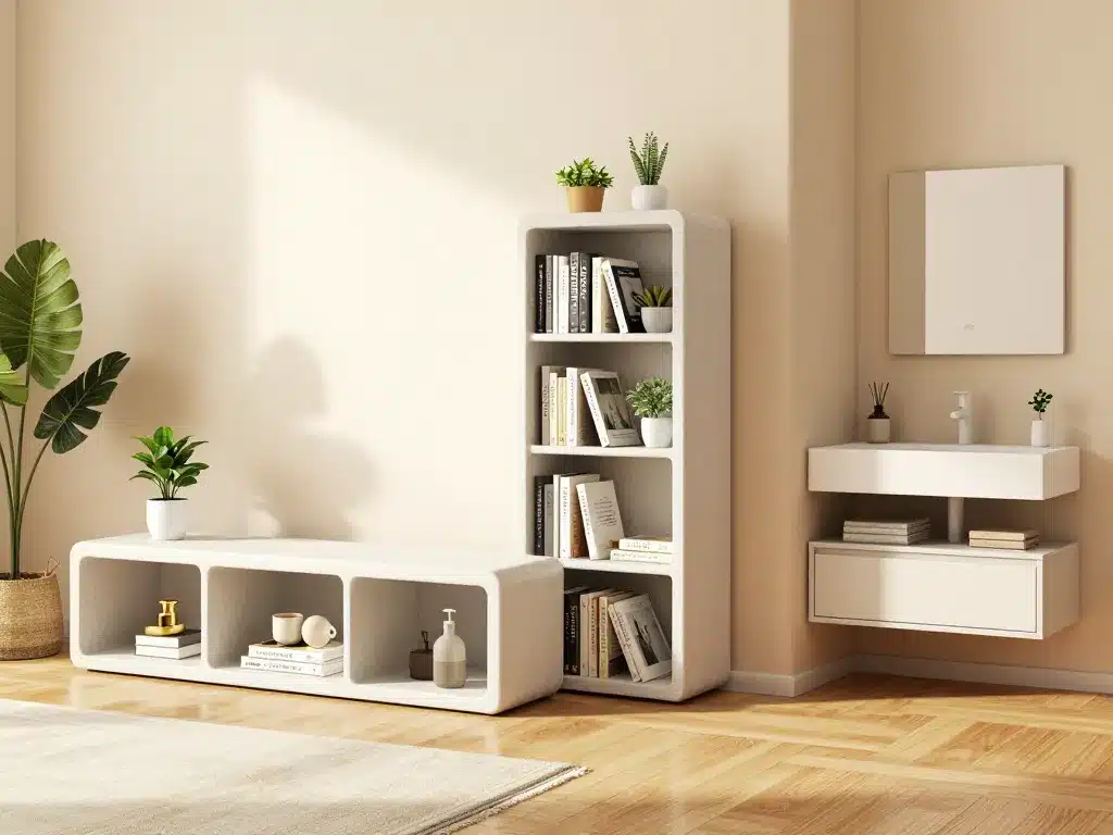 meuble en beton cellulaire tv, etagere, meuble vasque