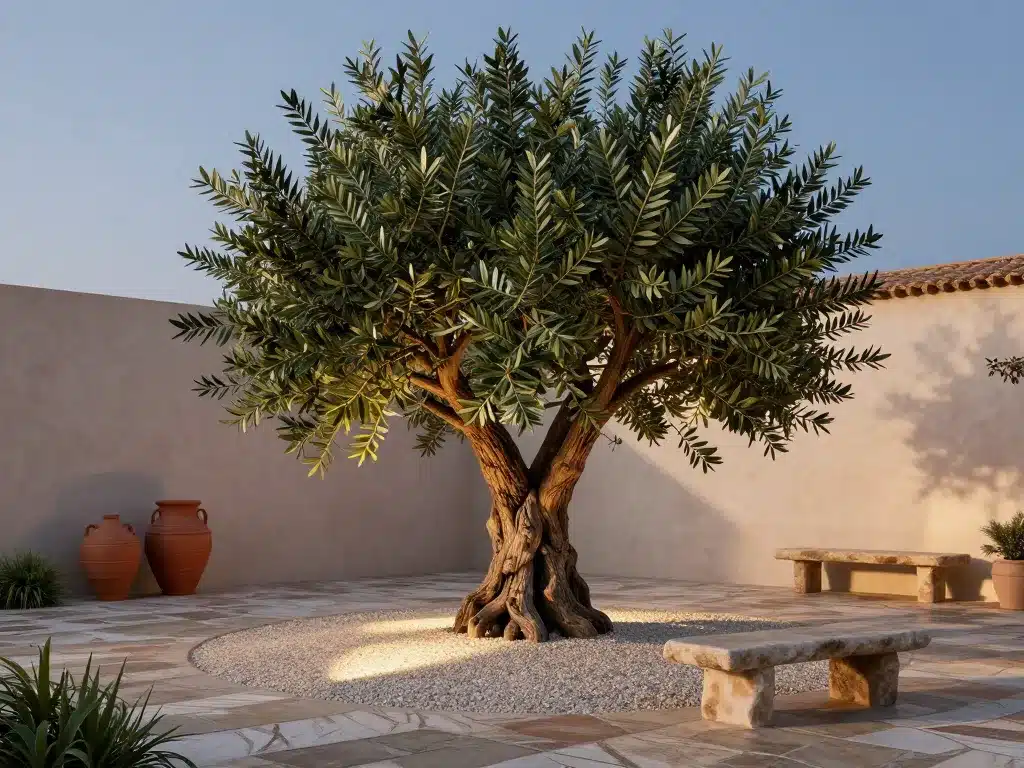 comment mettre en valeur un olivier éclairage matériaux