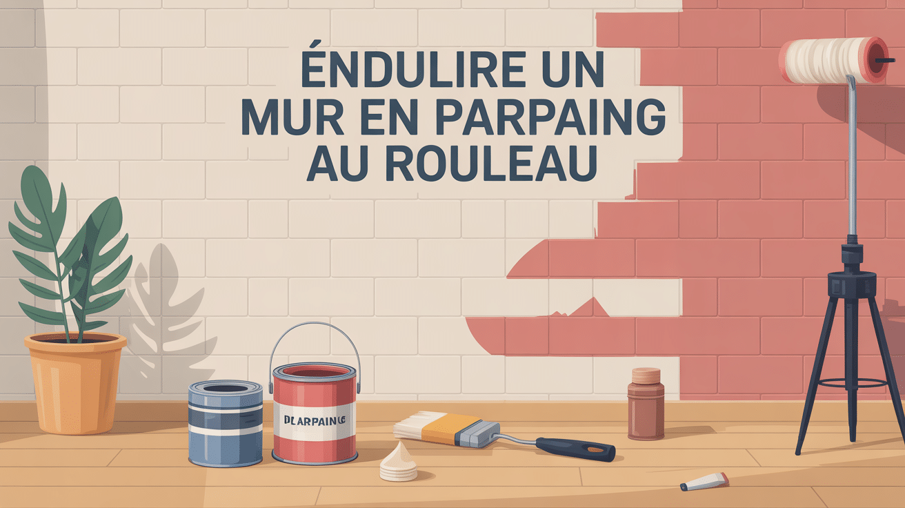 enduire un mur en parpaing au rouleau illustration vectorielle