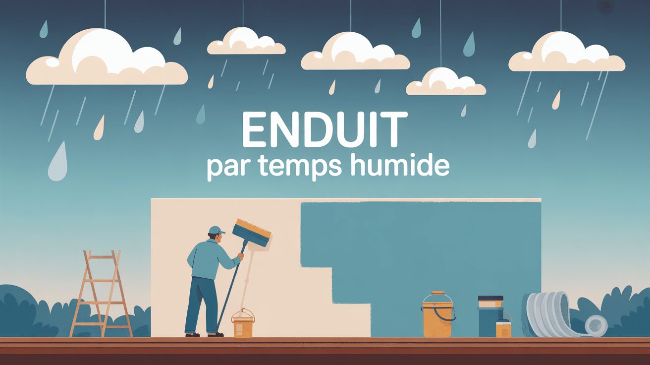 Illustration mur enduit par temps humide sous ciel nuageux