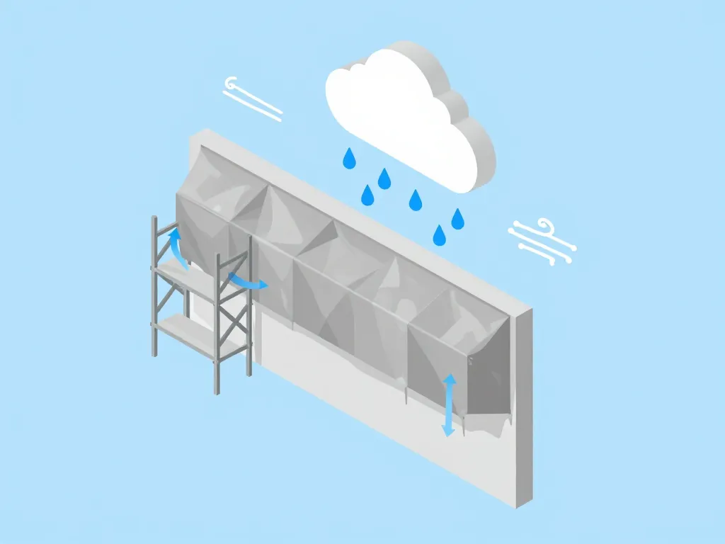 Protection enduit frais par temps humide bâche et ventilation