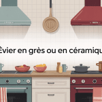 Illustration évier en grès ou céramique dans cuisine lumineuse
