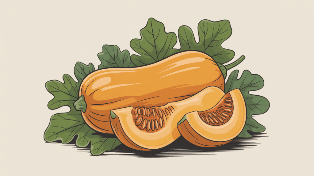 illustration feuille de butternut et courge entière