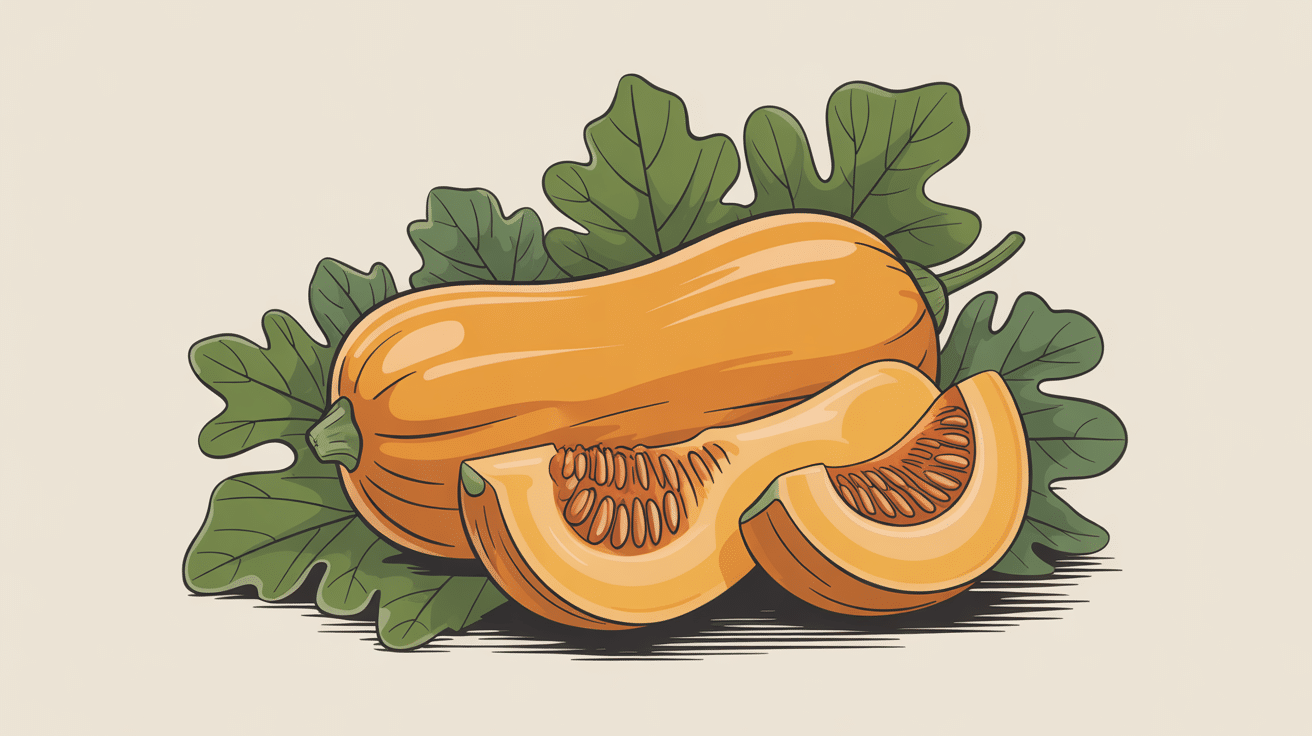 illustration feuille de butternut et courge entière