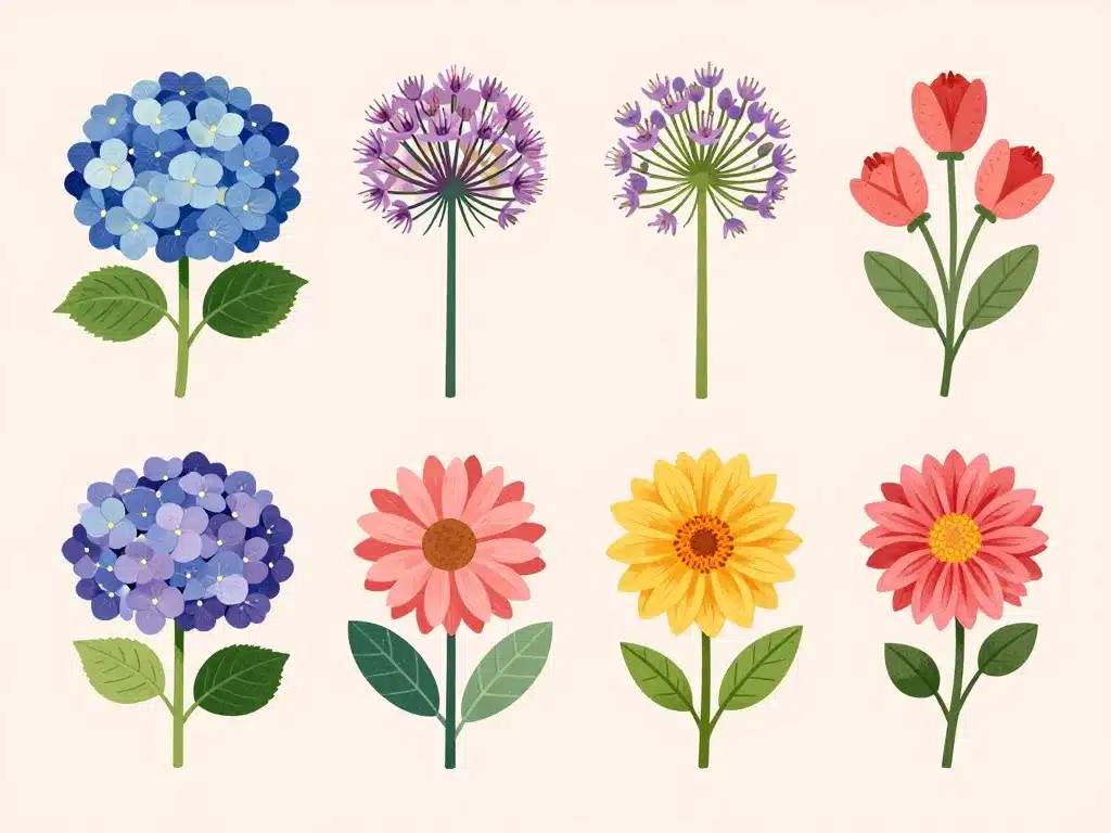 Fleurs grosse boule comparaison visuelle identification