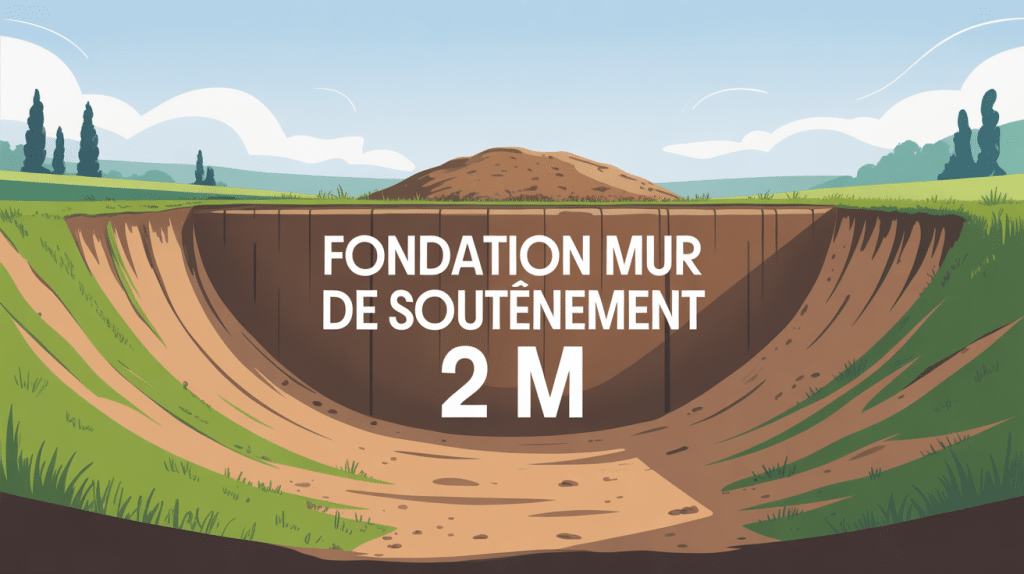 Illustration coupe fondation mur soutenement 2m sur terrain