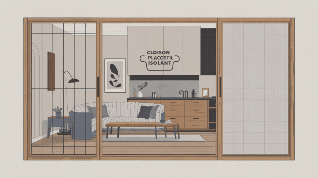 Illustration coupe cloison placostil isolant