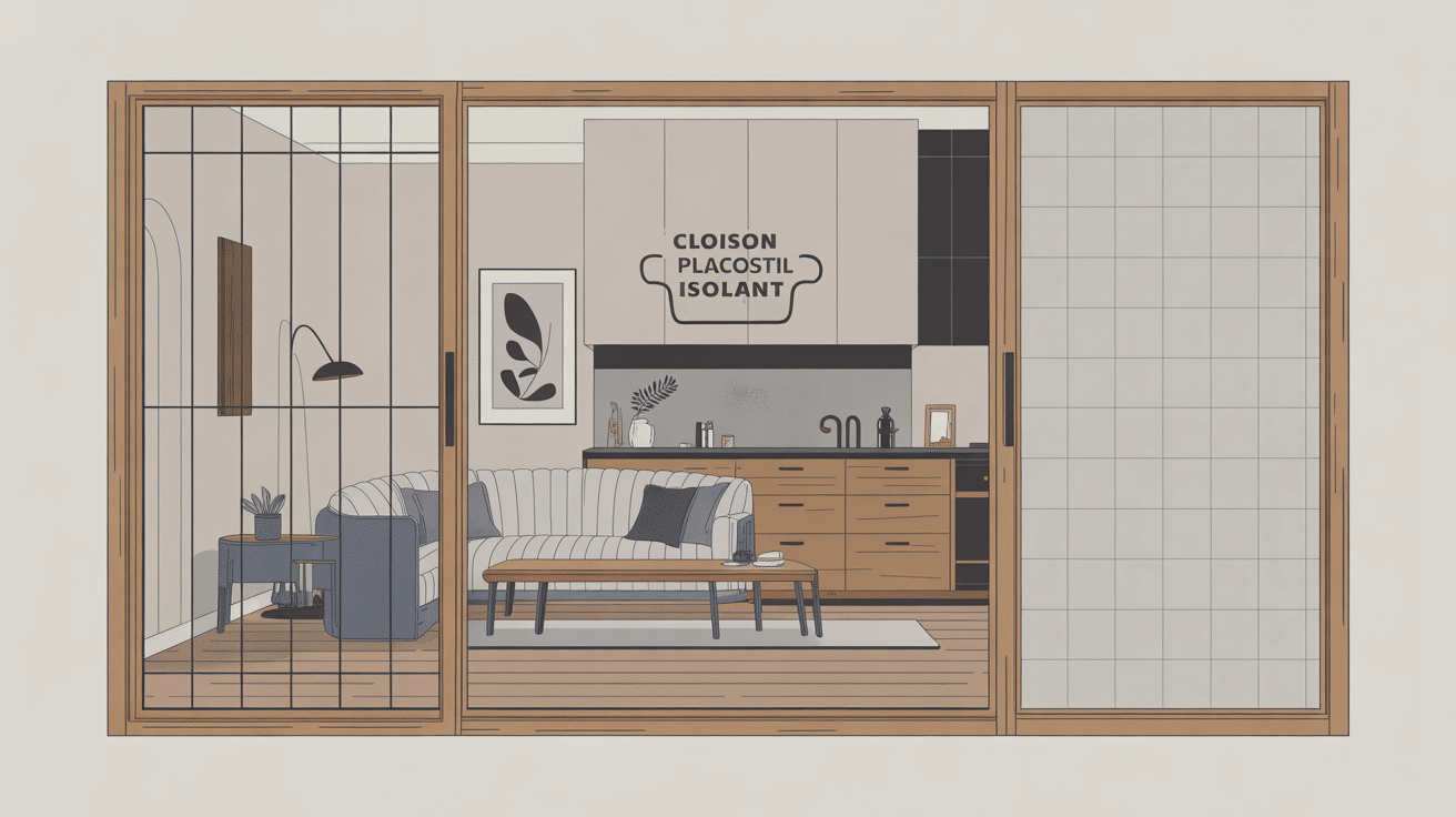 Illustration coupe cloison placostil isolant