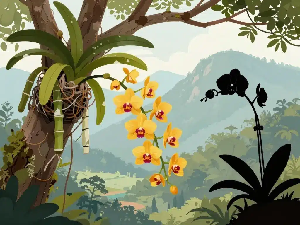 Noble dendrobium orchidée habitat naturel pseudobulbes fleurs