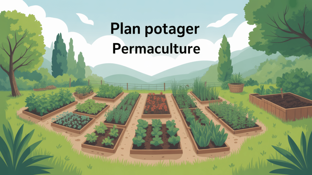 illustration plan de potager permaculture vue d'ensemble