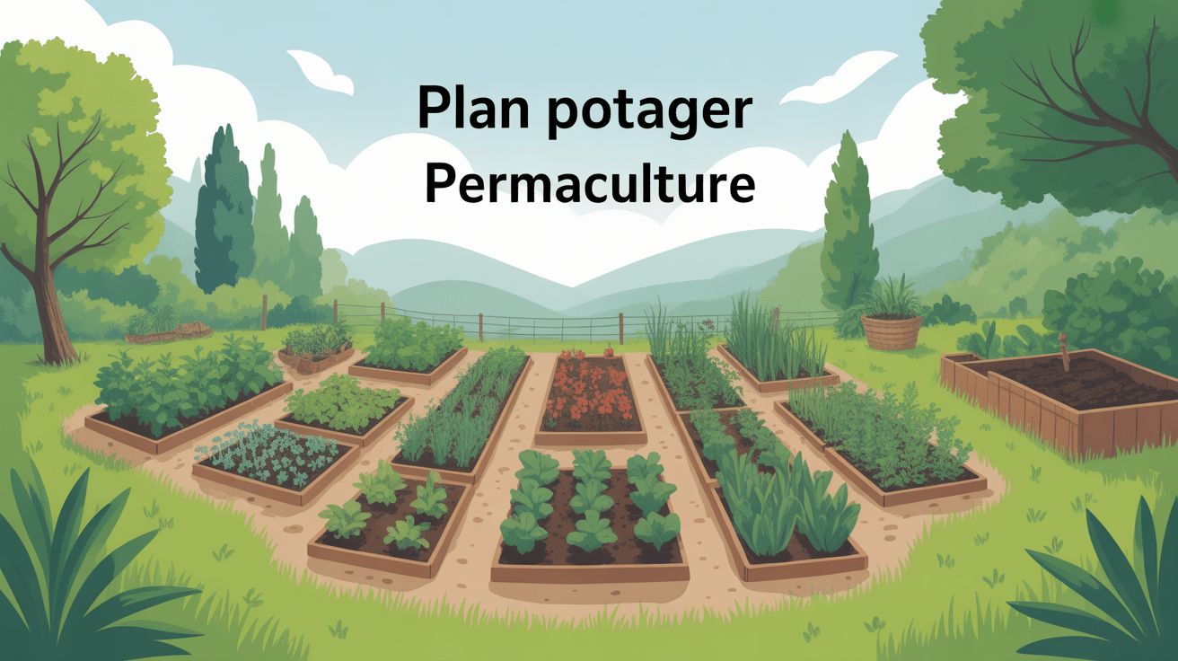 illustration plan de potager permaculture vue d'ensemble