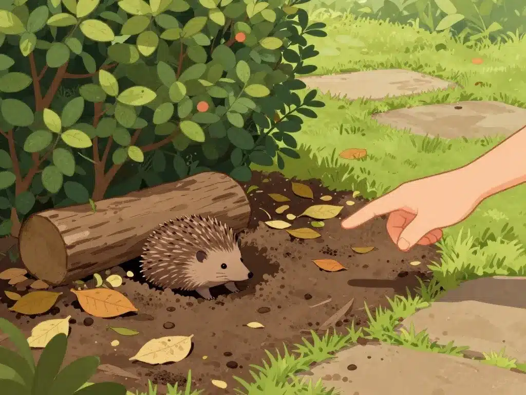 trou de hérisson dans le jardin à identifier sous buissons