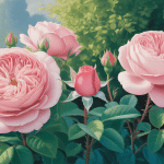 rosa eden rose en arbuste fleuri devant verdure