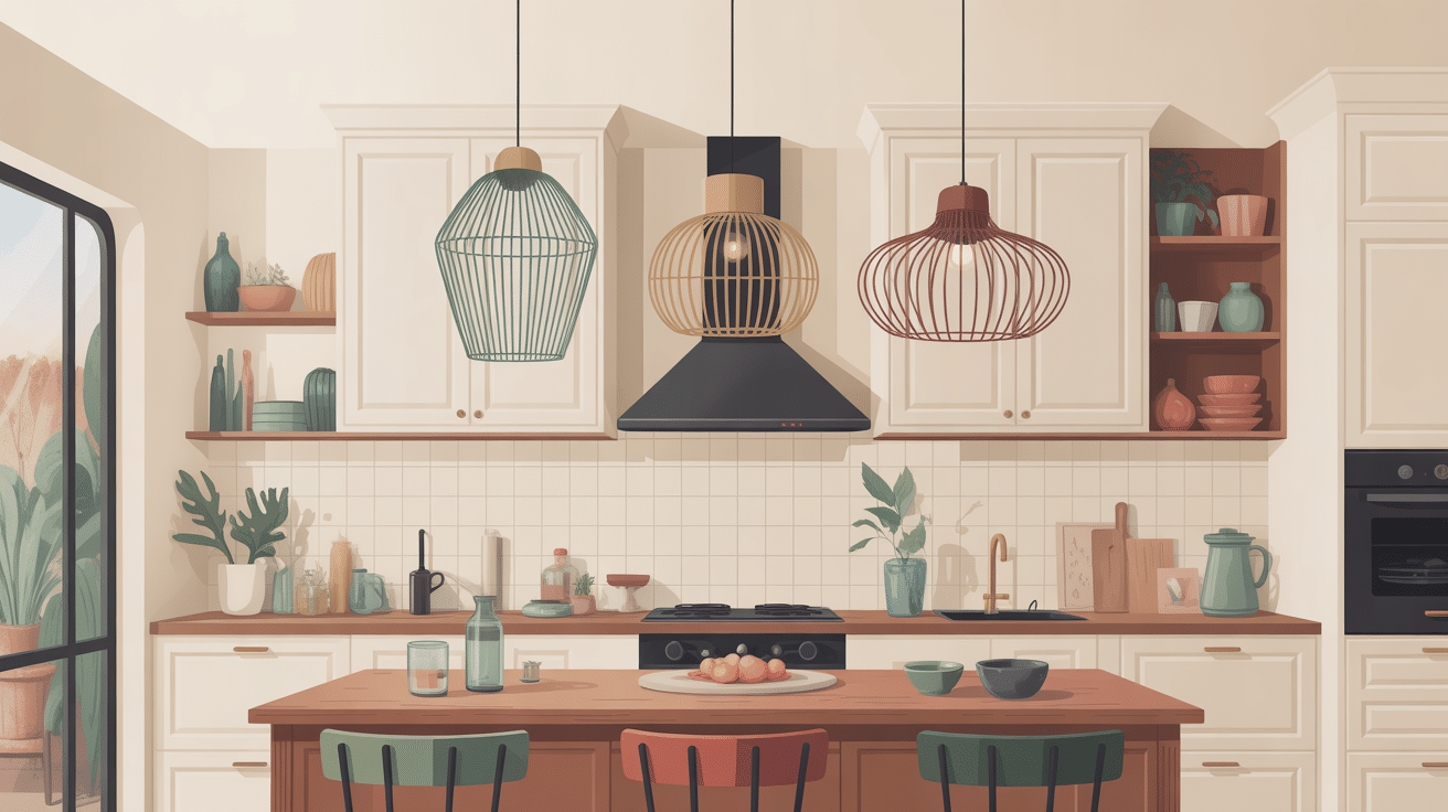 vue d'ensemble de suspensions cuisine originale dans une cuisine moderne