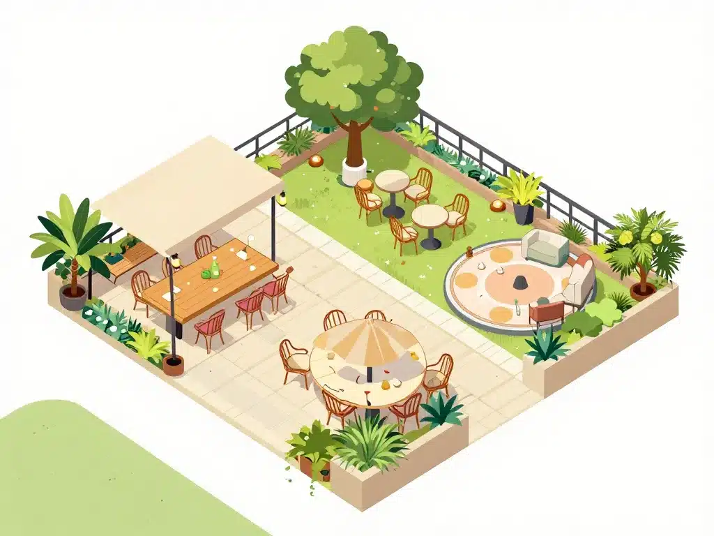 schéma aménagement terrasse guinguette