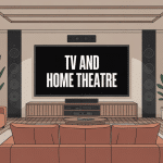 illustration tv and home theatre salon moderne écran audio canapés