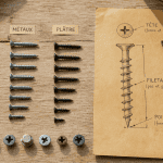 vue flat-lay une vis des visses schéma bois