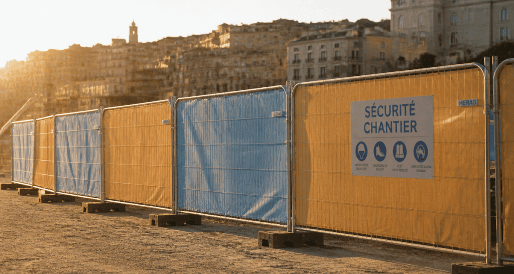 barriere heras acier chantier mediterraneen