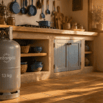 bouteille de gaz gris 13 kg dans cuisine