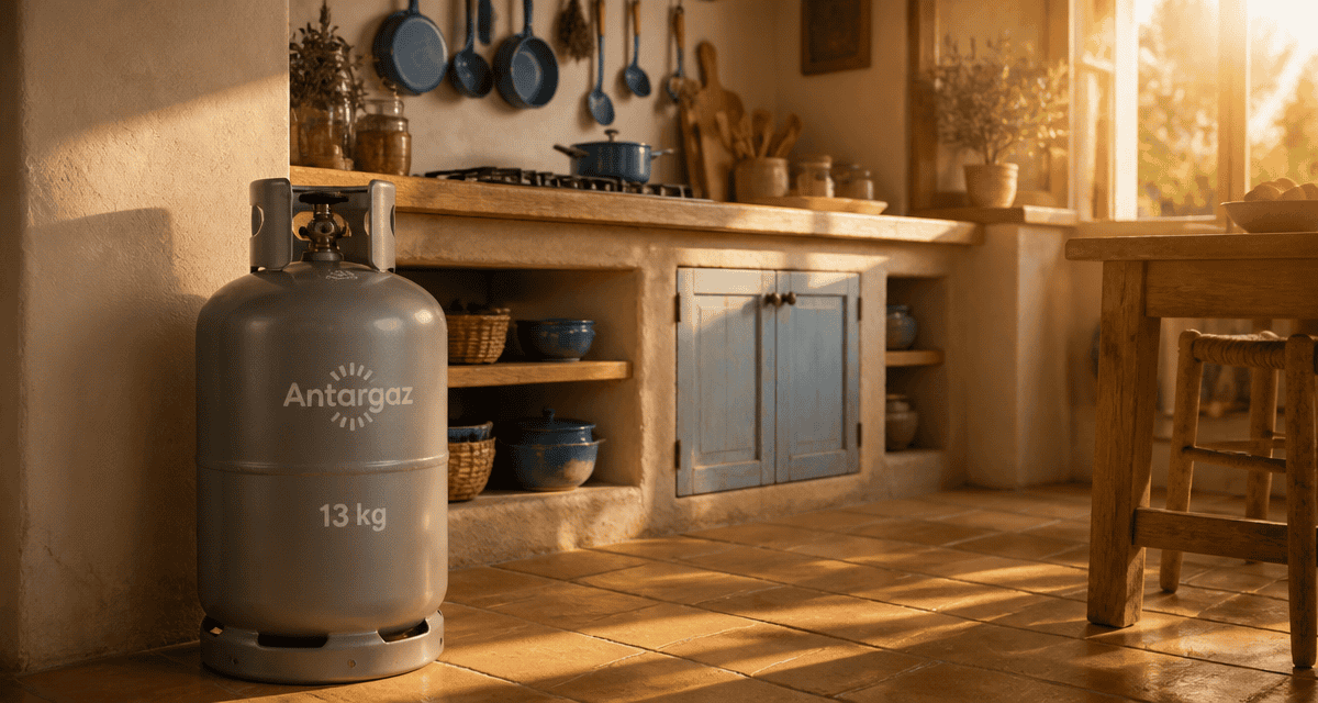 bouteille de gaz gris 13 kg dans cuisine