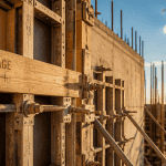 Coffrage mur béton avec accessoires sur chantier