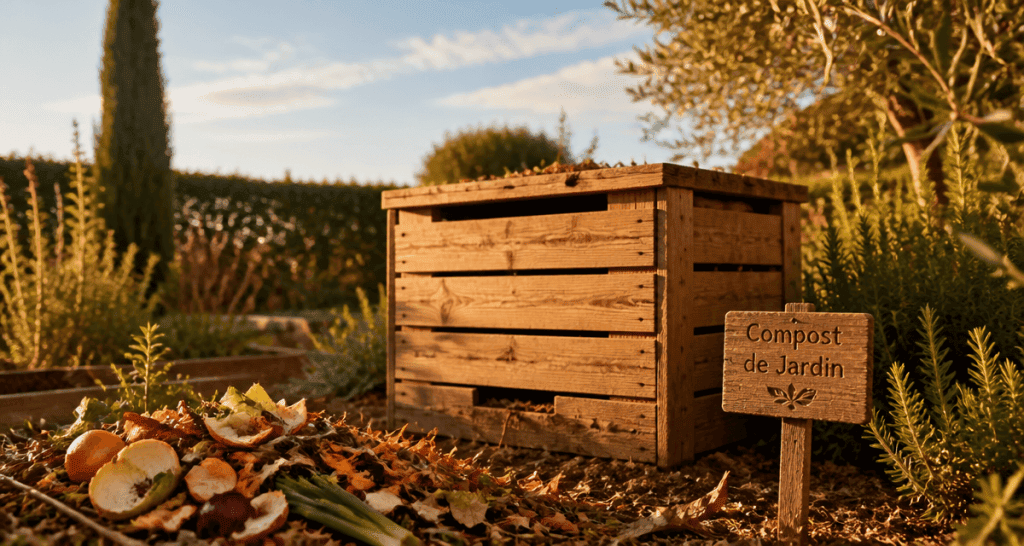 composteur jardin bois méditerranéen