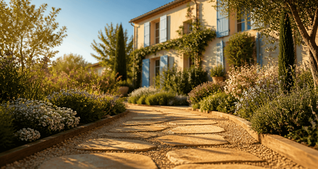 dalle allee de jardin en pierre naturelle et gres