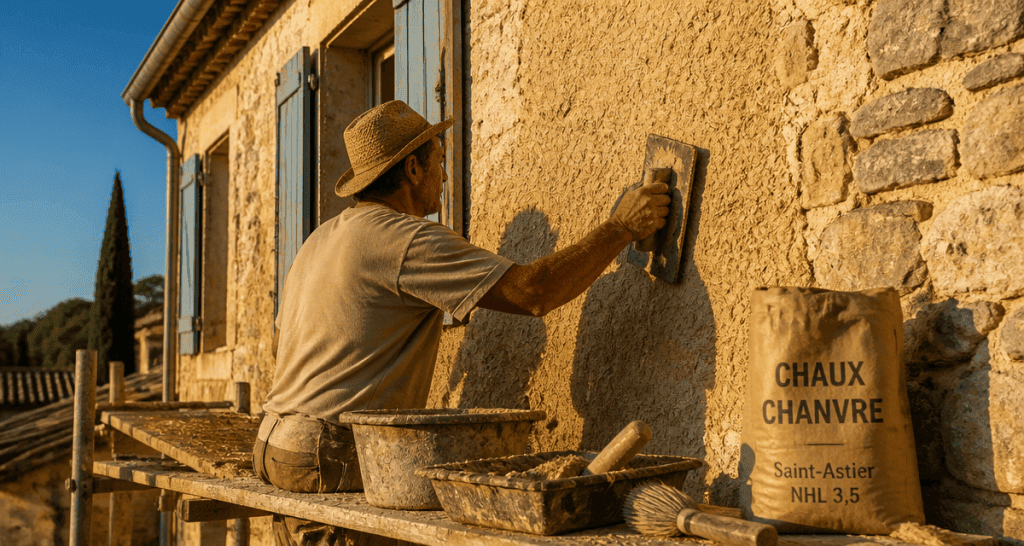enduit chaux chanvre exterieur applique sur facade