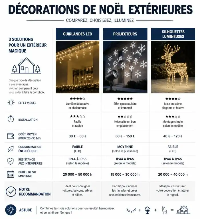 Comparatif des types de décoration de Noël extérieure pour guider votre choix
