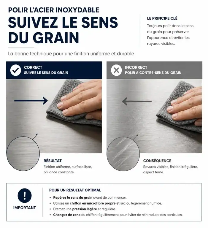 Technique pour effacer une rayure inox en suivant le sens du grain du métal