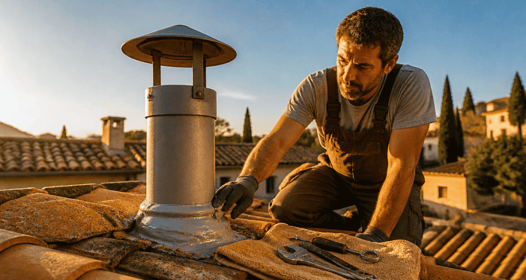 event plomberie sur toit tuiles ocre
