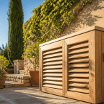 fabriquer un cache pompe à chaleur bois douglas jardin