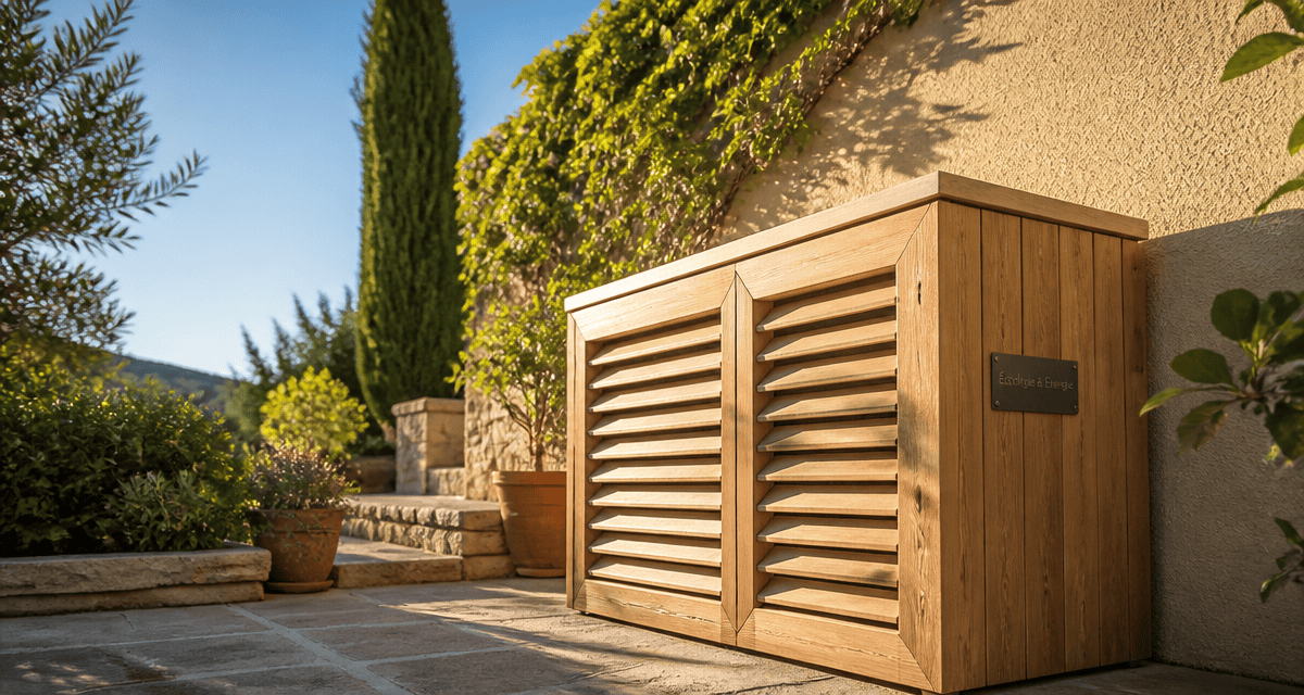 fabriquer un cache pompe à chaleur bois douglas jardin