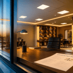 luminaire faux plafond LED dans bureau moderne