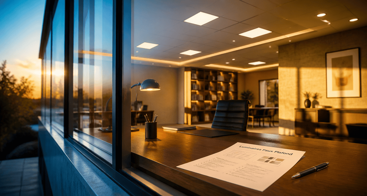 luminaire faux plafond LED dans bureau moderne
