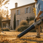 meilleur souffleur sur batterie en action dans un jardin
