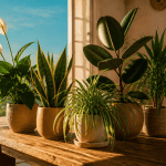 plantes d'interieur depolluante sur table ensoleillée
