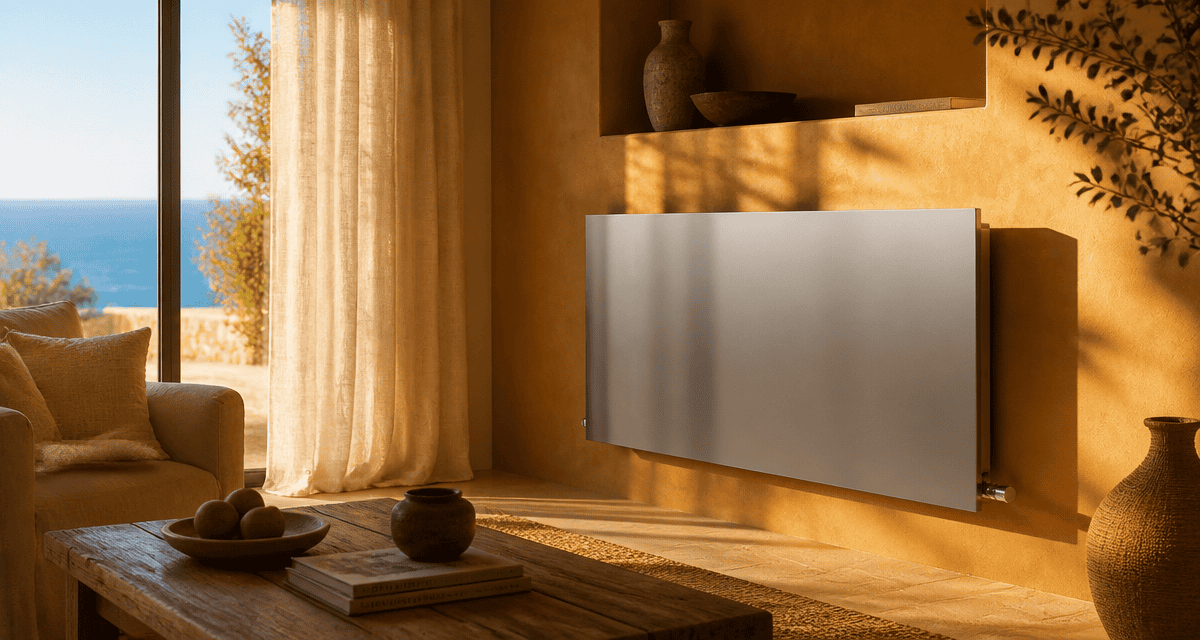 radiateur en acier pour chauffage central extra-plat sur mur ocre