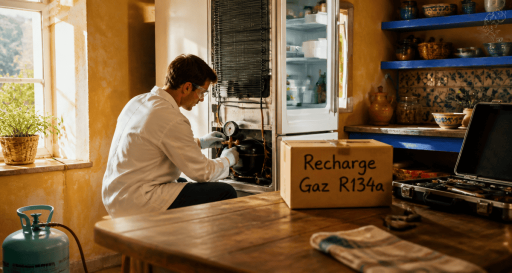 Recharge en gaz frigo par un technicien