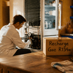 Recharge en gaz frigo par un technicien