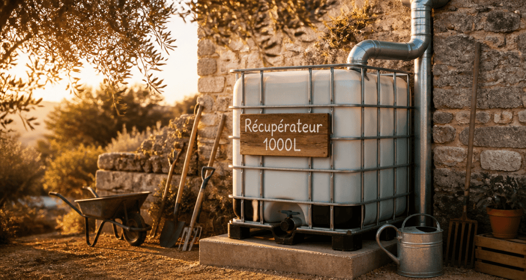 récupérateur d'eau 1000l sur dalle béton