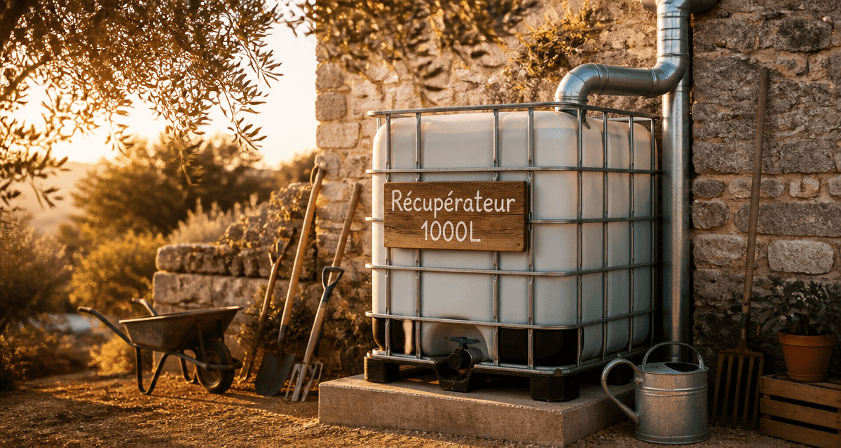 récupérateur d'eau 1000l sur dalle béton