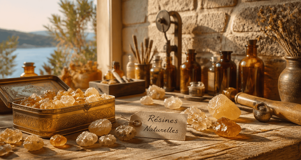 résines naturelles translucides sur table en bois