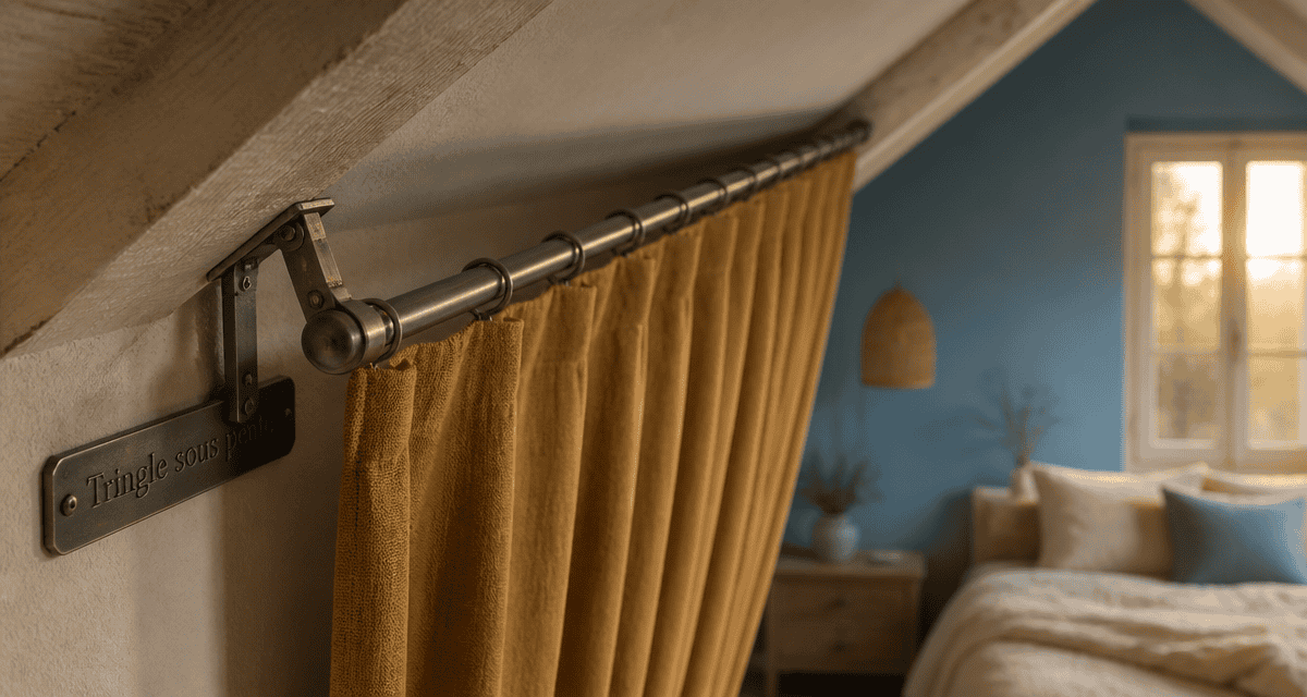 Tringle rideau sous pente sur support articulé chambre mansardée