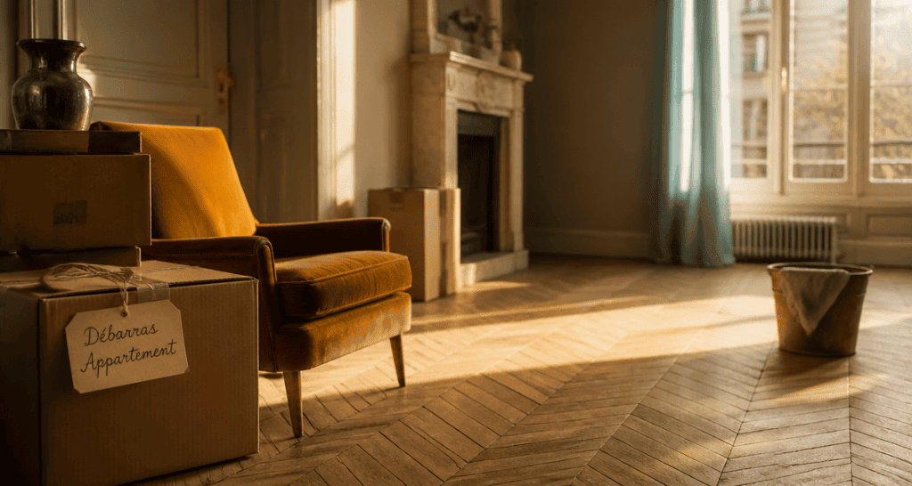 vide appartement salon cartons